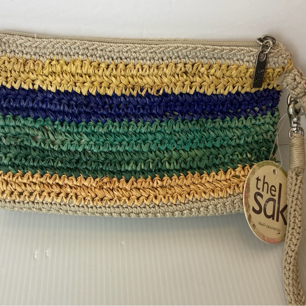 The Sak Classic Mini Yellow, Blue, and Green Crochet Wristlet Handbag Purse NWT